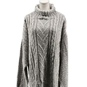 John Weitz Mens XL Sweater Gray Cable Knit Turtleneck Vintage Made In USA